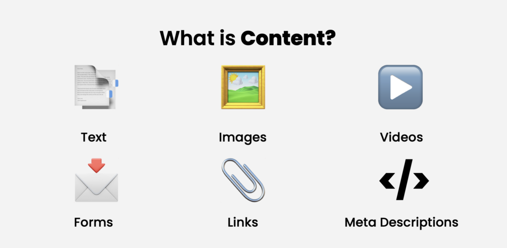 what is content for franchise development websites? Images, Links, Meta Titles and Descriptions, Videos, Forms, Text